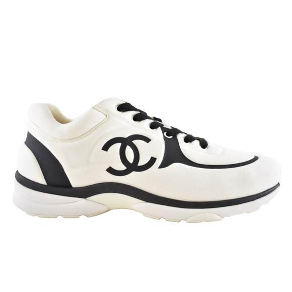 Chanel 20C Men White Black Neoprene CC Logo Low Top Runner Trainer Sneaker 44 11 - Picture 1 of 12